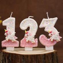 粉色独角兽4岁宝宝生日快乐蜡烛,蛋糕装饰,闪光生日蜡烛,派对周年纪念装饰 - 彩色 - 查看 2