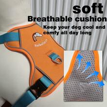 Adjustable Padded Reflective Oxford Cloth Non-Choke Dog Harness With Handle, Suitable For Large Dogs. No-Pull Front Clip Dog Harness With Reflective Design And Easy-Control Handle, Suitable For Walking Large Dogs. - Orange - View 6