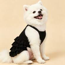 1pc Luxury Suspender Multilayer Ruffle Dress For Pets, Fashionable & Elegant Wedding Season Dress For Cats & Dogs, Soft & Breathable Animal Clothing, Lightweight & Comfortable Outfit For All Seasons - Black - View 1