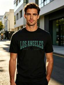 Men's Black Los Angeles California Graphic T-Shirt – Palm Tree & Est 1989, Casual Streetwear For Daily, Summer, & Urban Outings - 黑色 - 查看 2