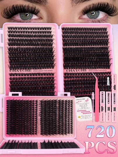 800/720 Clusters D-Curl Lash Clusters Kit, Mixed Density 10D-150D, 8-16mm, Natural Soft Manga/Fairy Lashes, DIY Lash Extensions With Glue Tweezers, Reusable Lashes For Beginners, Great Gift For Women