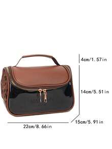 Bolsa de cosméticos con estampado de leopardo retro y parches, bolsa de aseo impermeable y transparente. Diseño de parches de estampado de leopardo de terciopelo + piel, combinado con PVC transparente impermeable y resistente al desgaste con cremallera doble, puede almacenar productos de cuidado de la piel y cosméticos, adecuado para almacenamiento diario y viajes de corta distancia, ligero y portátil. - Café - Ver 5