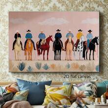 Enmarcado  decorativo de vaquero del oeste,   - Decoración moderna de rancho del suroeste con 6 caballos, cactus y sombreros de vaquero, fácil instalación con gancho/adhesivo/de pie, póster de varios tamaños para oficina, temática del oeste, 2D plano, perfecto para la decoración de habitaciones. - Enmarcado - Ver 7
