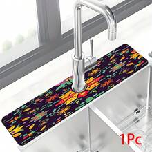 1 pieza Cubierta de grifo con estampado floral, de poliéster duradero, de secado rápido, fácil de limpiar, adecuado para cocina y baño, fácil instalación, decoración diaria, regalo, alfombra de baño, alfombrilla de grifo duradera, accesorio de grifo - Multicolor - Ver 13