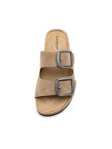 lunryet Cork Footbed Sandals For Women – Comfortable Double Buckle Slip-On With Genuine Suede Footbed & Arch Support Slides For Women Footwear - MÀU NÂU ĐỎ - Xem 4