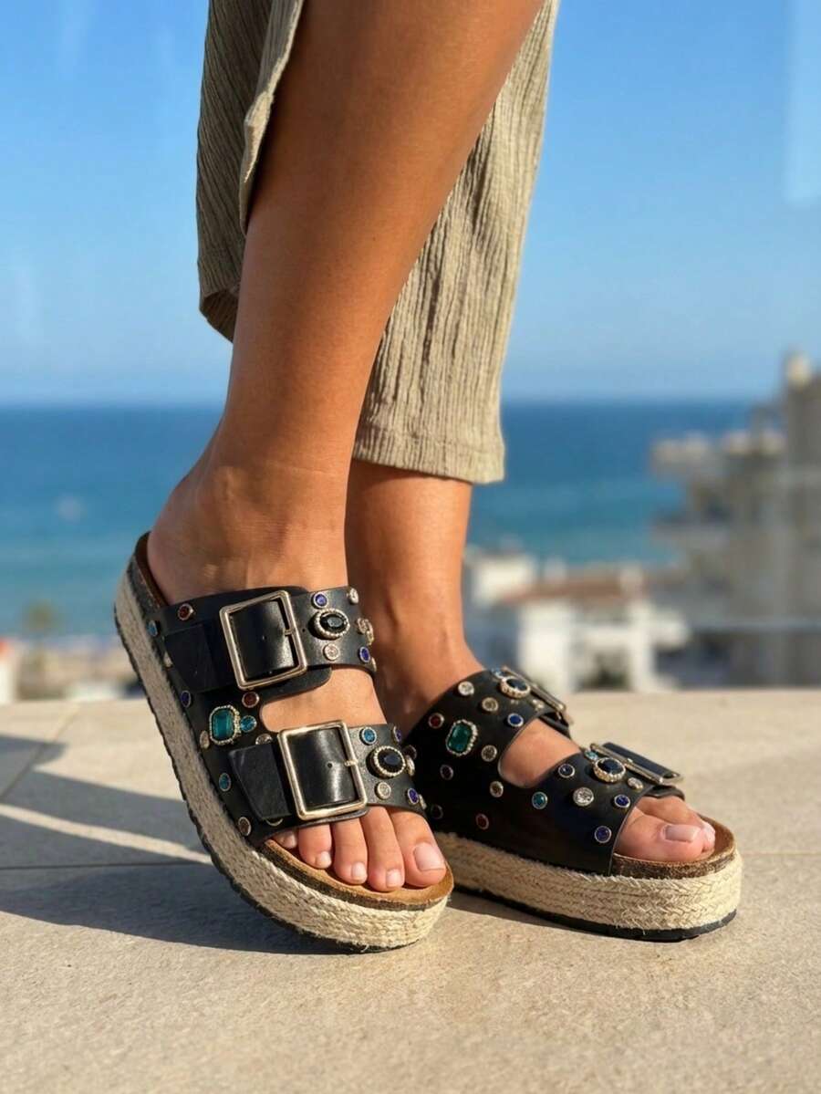 Ladies Fashion Platform Slippers Sandals - Black - View 1