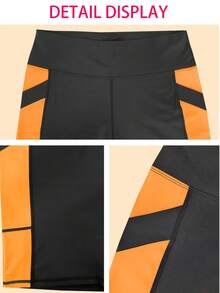 Women's Plus Size Spring/Summer New High Waist Butt Lifting Fitness Shorts, Cycling Shorts, Sports Tight Shorts, High Waist Yoga Shorts, Contrast Color Design, With Pockets, Suitable For Sports, Running, Fitness And Various Occasions - Orange - View 5