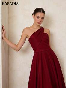 ELYRADIA Elegant Women's Red Pleated A-Line Long Formal Dress, Suitable For Weddings Or Galas - Red - View 2