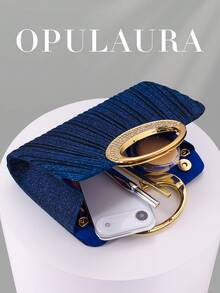 OpulAura 女士时尚闪亮水晶水钻晚宴手拿包，璀璨奢华镶钻正式礼服手提包，适合晚宴、派对、生日、婚礼等场合作为礼物 - 藍色 - 查看 8