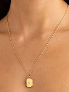 独特简约925纯银方形星形锆石镶嵌吊坠，女士项链配饰 - Square Pendant - 查看 2