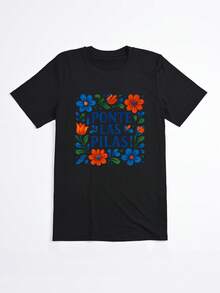 Camiseta Negra con Estampado Floral y Texto Ponte Las Pilas para Ocio Casual - Negro - Ver 2
