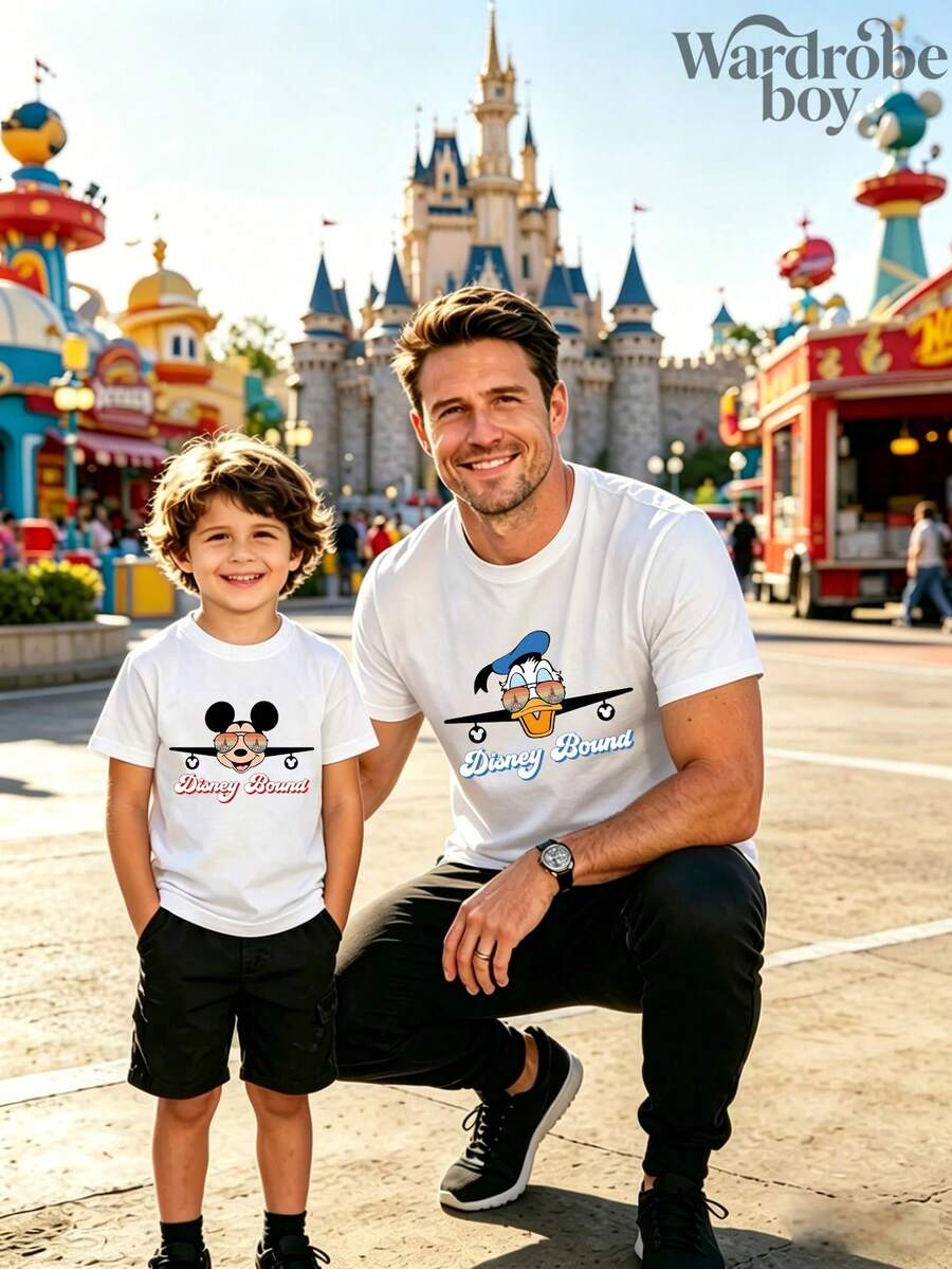 1 Disney Licensed Cartoon Short-Sleeve T-Shirt, Featuring Cartoon Mickey Mouse And Donald Duck Head Patterns For Family Matching Prints, Perfect For Family Trips And Vacations. This Is A New Short-Sleeve T-Shirt For 2026, An Ideal Choice For Father's Day, Suitable For Both Men And Women. Made Of High-Quality Pure Cotton, Comfortable And Breathable. Exquisite Design, A Top Choice For A Gift. - 孩子 - 查看 1