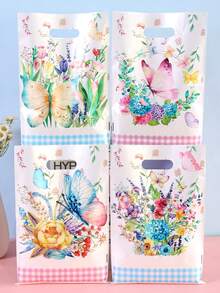 10/20/50pcs Lavender Bicycle Design Gift Bags With Handles, Purple Floral Pattern Candy Bags, Plastic Gift Packaging For Birthday - Multicolor - View 9