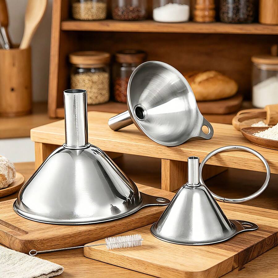 Stainless Steel Funnel Set, Multi-Function Liquid Dispenser, Mini Kitchen Oil Pourer, Suitable For Essential Oils, Liquids, Powders, Spices (Comes With Ring For Easy Hanging Storage) - View 1