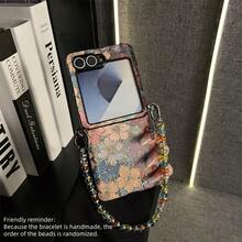 Capa para celular com estampa metalizada de flores coloridas, laço com glitter e miçangas. Compatível com Samsung Galaxy ZFlip7, Z Flip6, ZFlip 5, Zflip6 e Zflip5. Capa traseira resistente a impactos. - Vermelho e azul - Ver 12