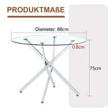 A Luxurious Yet Lightweight Round Dining Table, 88 Cm In Diameter. A Simple Table With A Tempered Glass Top And Silver Metal Frame, Ideal For Small Apartments, Homes, And Dining Rooms. Seats 2-4 People. - 銀色 - 查看 5
