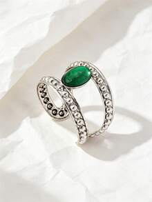 1 chiếc vòng tay kim loại kiểu Bohemian đính đá giả ngọc lam, thích hợp cho phụ nữ dự tiệc, đi chơi và đeo hàng ngày. - Vòng tay cổ điển - Xem 14