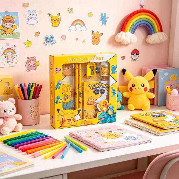 1 Set Cartoon Character Style Stationery Gift Box Set, Blind Box Including Pencil, Notebook, Pencil Sharpener, Pencil Case, Ruler, Eraser, Random Crayon