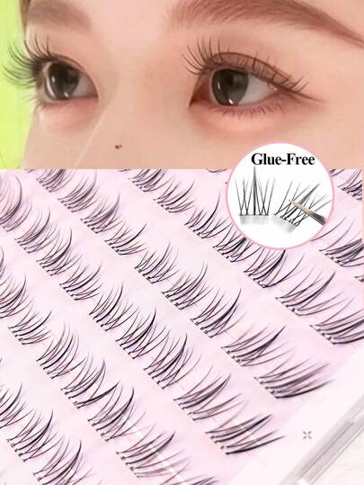 Lvcheryl 100簇C型卷翘向日葵假睫毛，自然妆效，无需胶水，轻盈舒适，可日常佩戴，可重复使用，3秒轻松佩戴，自粘式无胶假睫毛