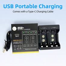 N4119 Smart Battery Charger, Suitable For AA/AAA Ni-MH/Ni-Cd And 9V Square Rechargeable Batteries. USB Powered, Overcharge Protection, Your One-Stop Home Battery Charging Solution. - Black - View 7