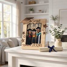 1/2pcs Wooden Graduation Photo Frame. 2026 Graduate Cap & Star Design Fits 5x3.5 Inch Photo, University Party, Gift, Souvenir, Living Room Decor Woodcraft Photo Stand Memorabilia. - Multicolor - View 11