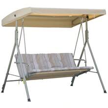 3 Seater Garden Swing Chair, Patio Rocking Bench With Tilting Canopy, Removable Cushion - Brown - View 11