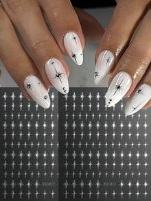 4/2pcs Star Nail Art Stickers, Hot-Stamped Gold, Silver, Laser, Blue Cross Star Patterns 3D Nail Designs, Y2K Cute & Charming Nail Decorations, Self-Adhesive Nail Decals DIY Nail Art Salon Accessories & Supplies - Multicolor - View 3