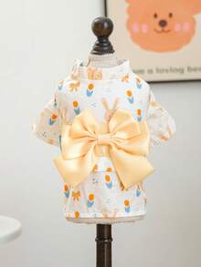 PETCIRCLE 1pc Pet Clothes, Outdoor & Indoor Apparel, European & Korean Style, Suitable For Poodle, Teddy, Small Dog & Puppy, Casual Yukata - Yellow Bow Tie - Multicolor - View 3