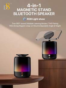 D8 Altavoz Bluetooth con soporte magnético 4 en 1 para mujeres, accesorio de moda 3C, espectáculo de luces RGB, sonido estéreo envolvente de 360° real, emparejamiento TWS y múltiples modos de escucha, soporte para teléfono con imán N52 de gran fuerza, ángulo y altura ajustables, compatible con iPhone 17/16/15/Pro/Pro Max, altavoz portátil con soporte magnético para escritorio, dormitorio, viaje - Ver 6