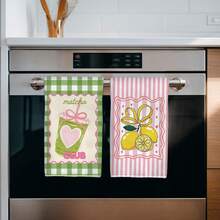 2pcs Green Plaid, Pink Stripe, Lemon Print Kitchen Towels, 40*60cm Super Soft Microfiber Dish Cloths, Farmhouse Style Decor, Housewarming Gift, Suitable For Kitchen And Bathroom - Green - View 5