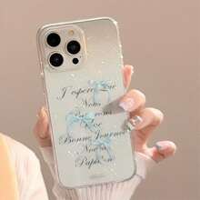 Powder Blue Ribbon Bow Glitter Apple 17 Pro Max Phone Case, Suitable For IPhone 13, 15, 16, 12, Sweet Design - Pink - View 4