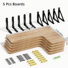 Tomnk 4/5pcs Corner Floating Shelves, Bookshelves, Rustic Wood Wall Mounted Corner Shelf, Wall Decor, Room Decor, For Bathroom, Kitchen, Bedroom, Home Decor, Laundry Room, Living Room, Spring Decor - 彩色 - 查看 13