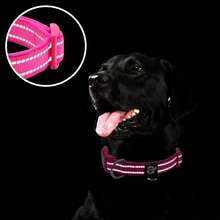 Reflective Dog Collar,Soft Neoprene Padded Pet Collar With ID Tag Ring,Adjustable For Small Dogs,Hot Pink,S - Red - View 4