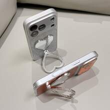【人気の新製品】韓国 かわいい iPhone17ケース ハートミラー スタンド機能 ラインストーン グリッター スマホケース マカロンカラー 大視窗 iPhone17ProMax/17Pro/17/16ProMax/16Pro/16/15/15ProMax/15Pro/14/14Pro/14ProMax/13/13Pro/13ProMax対応、女性向け、高級デザイン 、耐衝撃、落下防止、傷防止。 - ゴールドとオフホワイトのカラーブロックデザインの窓 - チェックする 3