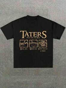Humorvolles Kartoffel-Rezept-inspiriertes Motiv, bedrucktes, lässiges, weiches, kurzärmeliges T-Shirt aus reiner Baumwolle (220 g/m²) - Herren-T-Shirt - Schwarz - Übersicht 1