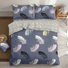 Set copripiumino in microfibra reversibile a 3 pezzi con stampa piume colorate, motivo grigio scuro, misure 160x200 180x200 220x200 - Grigio - Visualizzare 3