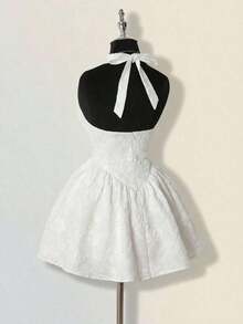Women's Jacquard Backless Dress, & Elegant Style - 白色 - 查看 5