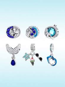 Bộ dụng cụ tự làm vòng tay hạt cườm chủ đề đại dương, gồm kim loại bạc sáng bóng và đá zirconia màu ngọc lam, thích hợp để làm vòng tay kiểu dây chuyền, tươi mới và sống động, tái hiện hoàn hảo không khí của một bãi biển mùa hè. - Nhiều màu - Xem 8