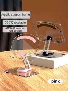 1pc Minimalist Acrylic Phone Stand, Waterproof Design, 360° Rotation, Tablet Universal Holder, Portable Foldable Desktop Stand With 360-Degree Adjustable Rotation, Suitable For Exercise, Video Watching And Facetime Calls, Compact And Foldable Design For Easy Carrying - Acrylic - View 3