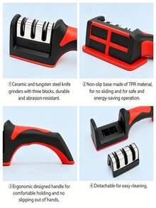2pcs Multi-Function 3-Stage Quick Knife Sharpener Tool With Non-Slip Base, Kitchen Knife Accessories, Small Tool, Kitchen Accessories - Multicolor - View 5