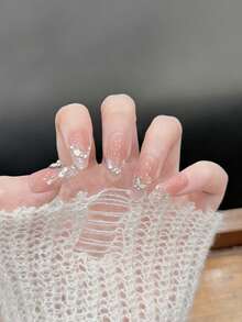 10 Móng Tay Giả Hình Hạnh Nhân Cỡ Trung Bình, Màu Hồng Nude, Mắt Mèo, Có Bướm 3D & Đá Lấp Lánh, Móng Giả Lấp Lánh Dành Cho Nữ Dùng Hàng Ngày & Dự Tiệc - Nhiều màu - Xem 2