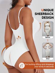 Women's Solid Color Slimming Waist Bodysuit, Suitable For Layering And Wearing Underneath White Summer - White - View 2