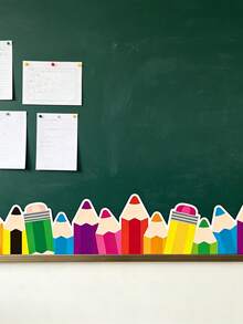 1pc Colorful Pencil Theme Bulletin Board Border Roll - Multicolor Classroom Decor, Back To School Colored Pencil Blackboard Bulletin Board Border Decorative Paper, Suitable For Back To School Season, Pencil Shaped Border Roll For Display Board, Teacher Supplies, Student Workspace, Bulletin Board Decor, And Office - Multicolor - View 7