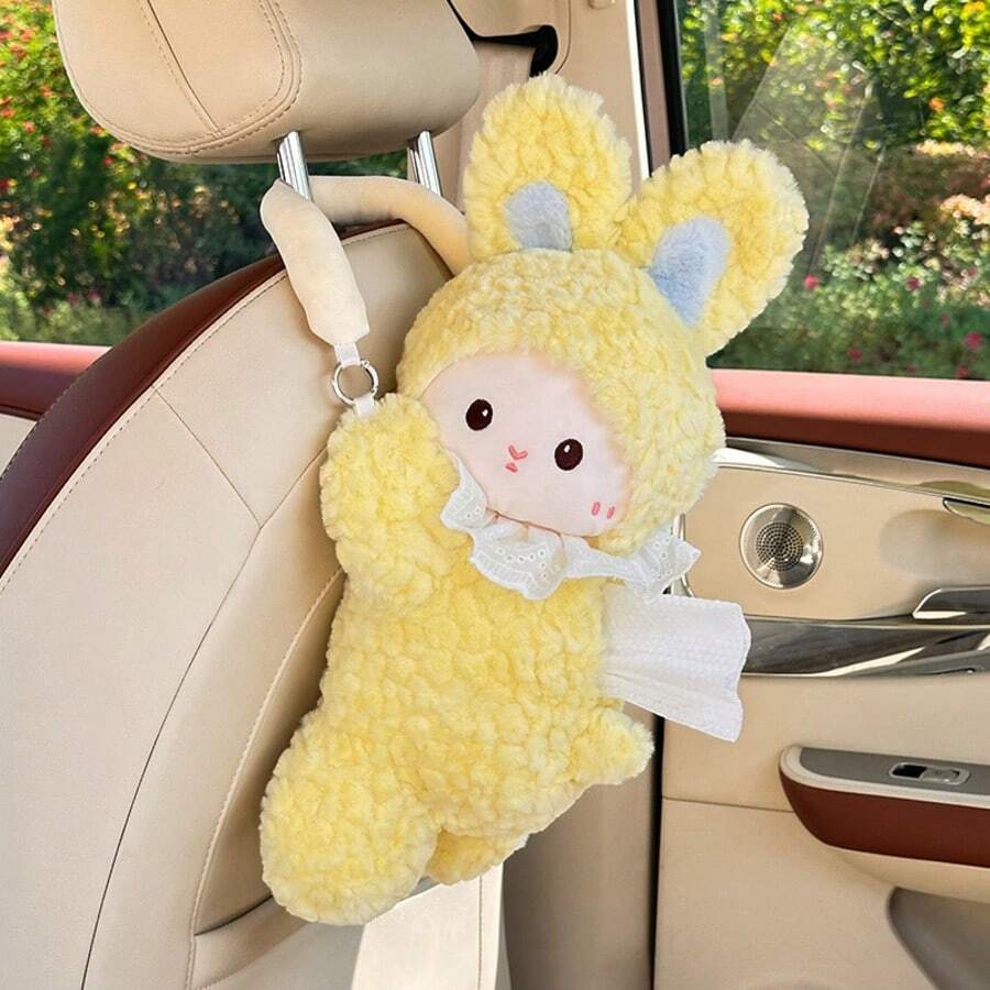 Cartoon Rabbit Plush Tissue Box, Car Sun Visor Tissue Holder - A - View 1