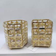 1个金色水晶化妆刷架，化妆品收纳整理笔筒，适合度假、海滩、浴室、卧室使用，大容量 - 金色 - 查看 13