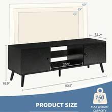 TV Stand With 2 Cabinet, Modern Mid Century Media Console Table For Living Room Office Furniture,Black - 1PC - Ver 3