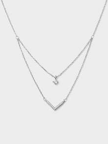 1 件女士闪亮双层 V 形堆叠吊坠项链，时尚个性化奢华风格简约精致颈链，适合日常佩戴和节日礼物 - 銀色 - 查看 2