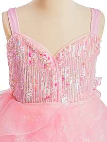 Bộ 6 món gồm váy công chúa màu hồng voan đính sequin không tay, băng đô, đũa phép, túi xách, thích hợp cho lễ Giáng sinh và tiệc hóa trang. - Hồng - Xem 5