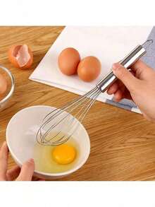 201 Stainless Steel Manual Whisk, 6-Wire Milk Frother Egg Beater, Baking Tool - Silver - View 2