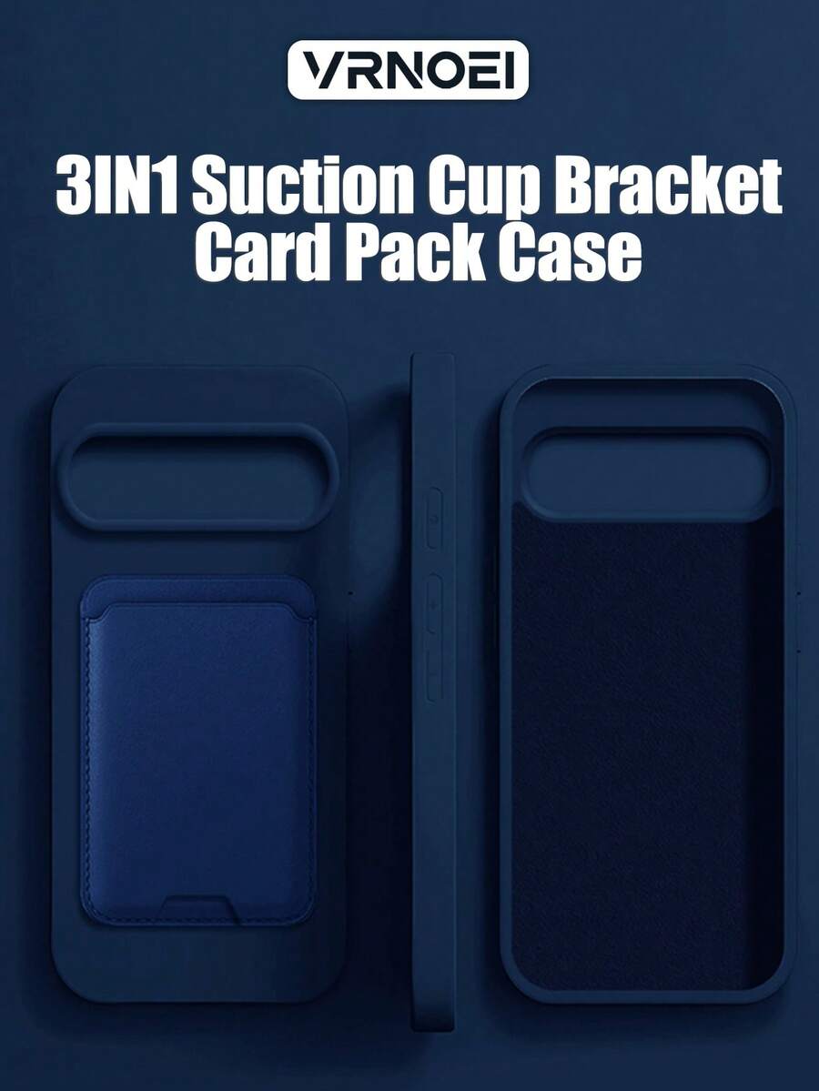 VRNOEI Luxury 3-In-1 Suction Cup Holder Wallet Phone Case, Compatible With Google Pixel 9/8/10 Pro XL, 10/9/8/6/7 Pro/6A/7A/8A, Shockproof Soft Shell Back Cover Wallet Accessories - Dark Blue + Suction Cup + Card Holder - View 1